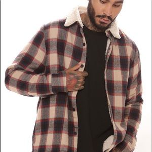 NOVAMEN -
Sherpa Flannel Shacket -
Red/combo -
SIZE L